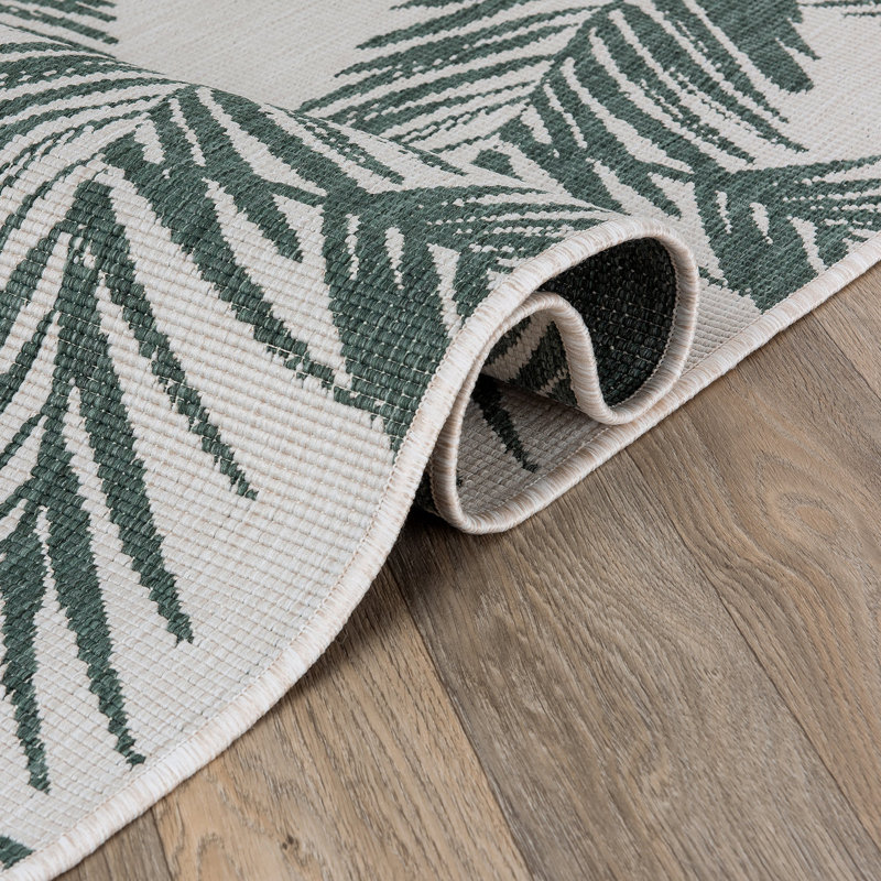 Tapis intérieur / extérieur vert / ivoire Benavidez, Tapis de couloir de 2 pi x 7 pi