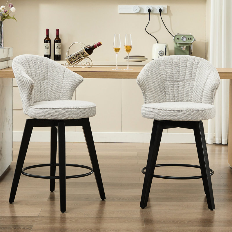 Tabourets de bar pivotants de 25 po à hauteur de comptoir, de 2 - pieds en bois massif, revêtement en chenille, blanc, avec pieds de nivellement pour îlot de cuisine, pub à domicile, tabourets de salle à manger Room Classy