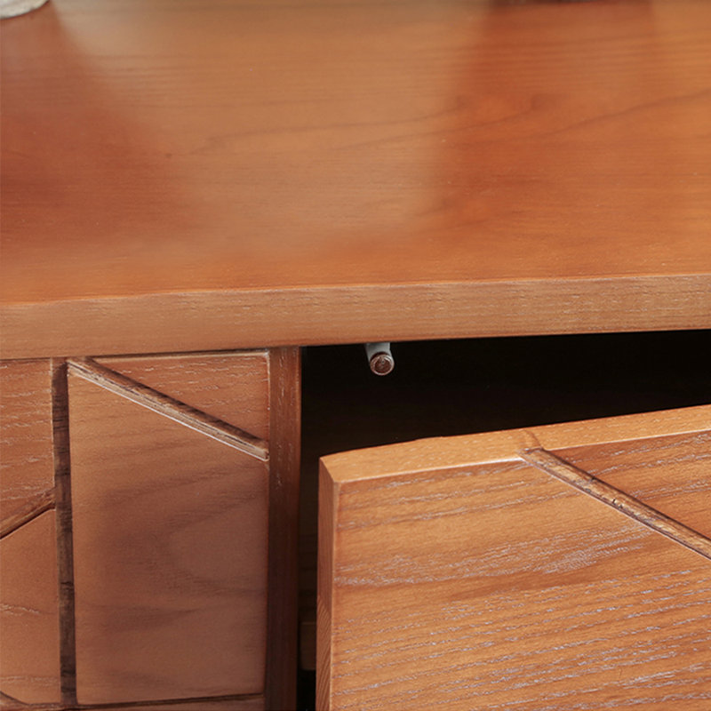 American style retro carved TV stand, Brown, 19.69”H x 86.61”W x 17.72”D
