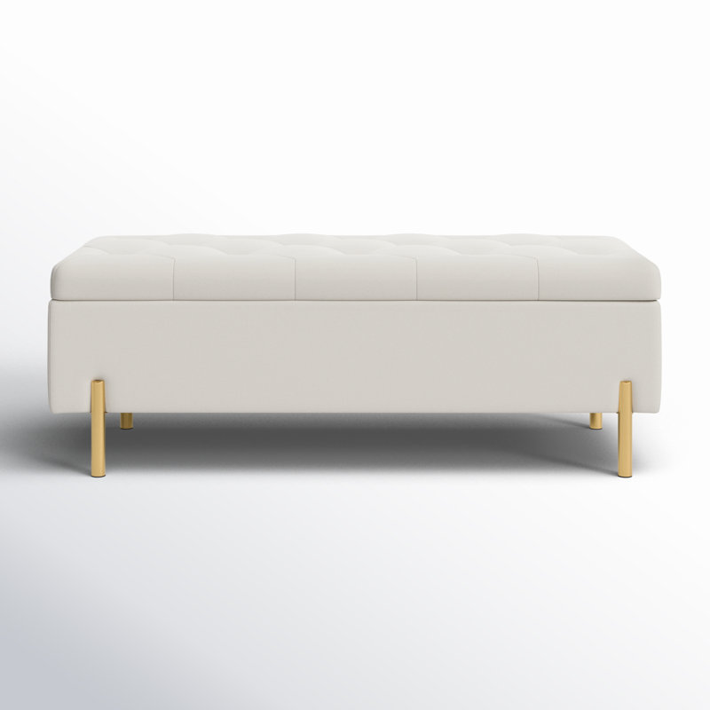 Banc de rangement rembourré avec couvercle Yvonne, Ivoire ivoire