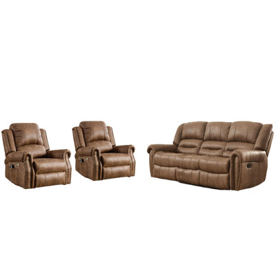 Two Sets Of 38-Inch Electric Recliners With Massage, Heating, USB & 83.5-Inch Large-Capacity Manual Sofa Set
