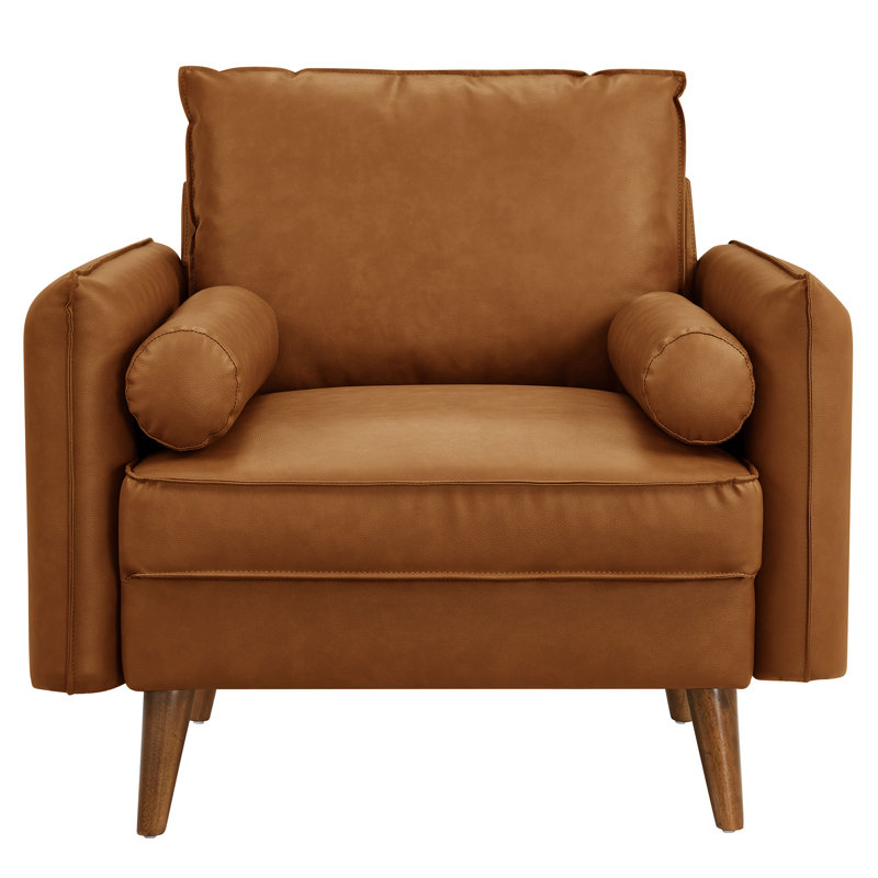 Revive Upholstered Vegan Leather Accent Armchair, Tan Faux Leather