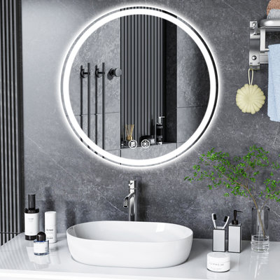 Gaulrapp Frameless Rounded Anti Fog LED Lighted Dimmable Wall Mounted Bathroom Vanity Mirror