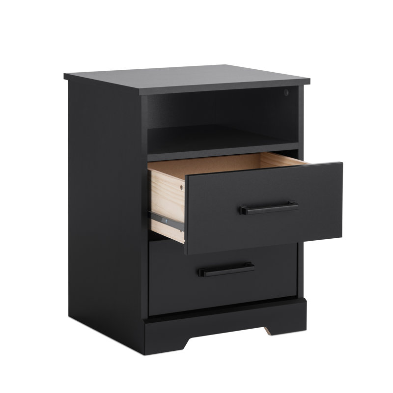 Yazeed 18.75" Wide 2-Drawer Nightstand, Farmhouse Bedside End Table with 2 Drawers, Storage for Bedroom, Office, Living Room, 16.25" D x 18.75" W x 24.5" H, Black