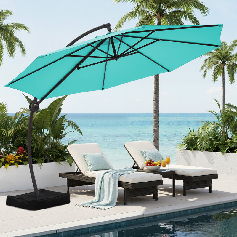 Parasol en porte-à-faux en aluminium 10 pi avec sac de sable Bersa, Bleu paon