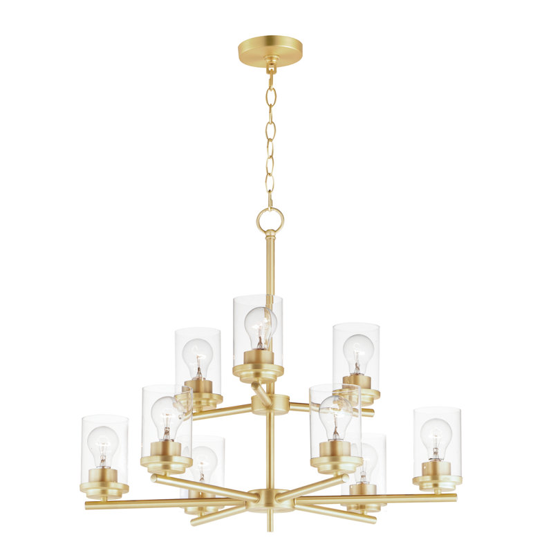 9 - Light Dimmable Classic / Traditional Chandelier, Satin Brass