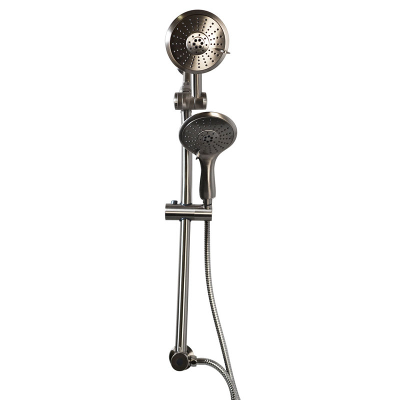Shower Kit with Adjustable Diverter Extension Bar, 5" 5-Function Shower Head & Hand Held, Satin Nickel