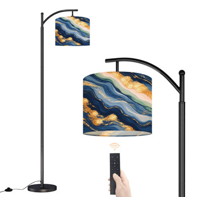 Arc Floor Lamp with Adjustable Lampshade Luxurious navy blue ink marble like abstract texture golden Standing Lamp 3 Color Temperatures Dimmable Tall Pole Lamp with Foot Switch for Bedroom