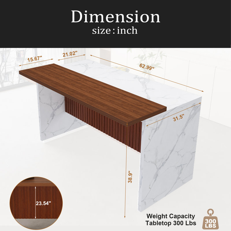 63" Modern Kitchen Island With Marble-Look Surface, LED Lights & Grille Design For Dining Room, Living Room, White