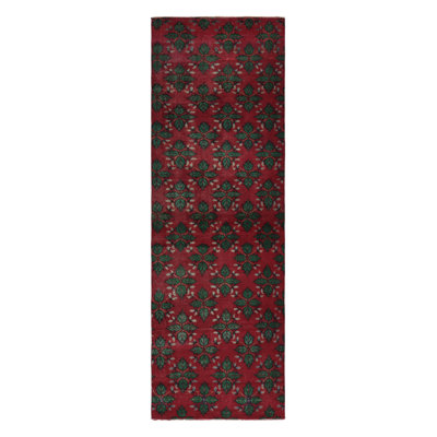 Vintage Turkish Runner, Red And Green With All-Over Floral Patterns – Rug & Kilim