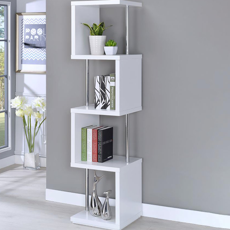 Bibliothèque à 4 tablettes de style blanc et contemporain pour une pièce élégante