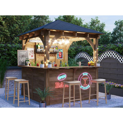 Dunster House Garden Bar 2.5 x 2.5m, Premium Wooden Outdoor Pub Shed with Gazebo Roof, Kiosk-Style Counter, Leviathan L Shape