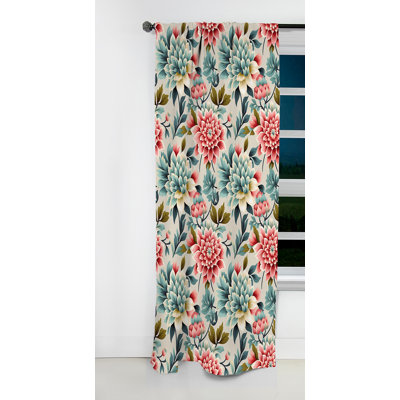 Ethno Damask Pink And Blue Ferns II - Damask Curtain - Blackout Damask Curtain - 1 Panels
