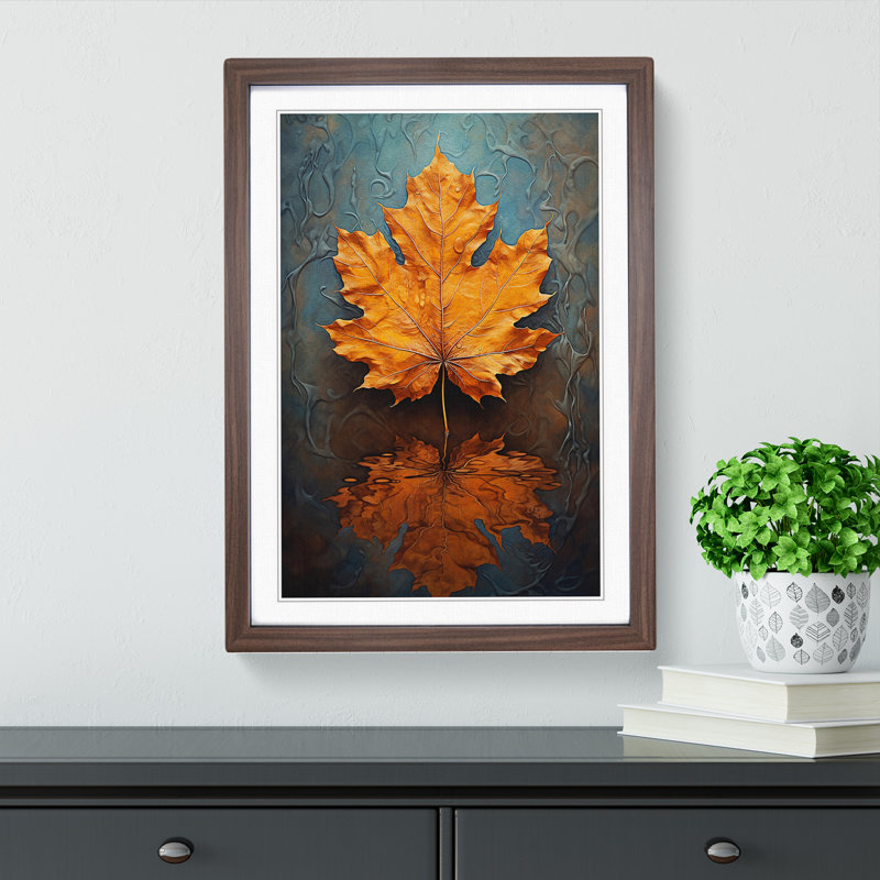 Leaf Realism - Single Picture Frame Print on Wood, 64cm H x 46cm W x 2cm D, Walnut Framed