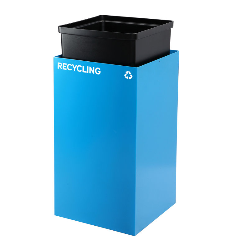 Ensemble de poubelle à recyclage ouverte en acier 29 gallons avec couvercle carré, mixte et circulaire