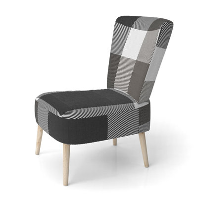 Chaise d'appoint rembourrée à motif blanc et noir Tartan