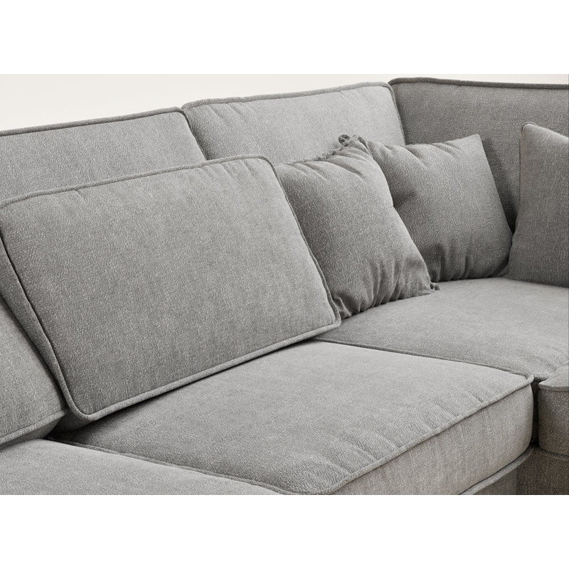 5 Seater Corner Sofa , Right Hand Facing, Light Beige Grey Polyester/Chenille