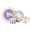 Service de table en céramique 16 pièces Menagerie, service pour 4 personnes avec assiettes à dîner assorties à thème animal, assiettes à salade, tasses à poignée 3D et bols à crème glacée de couleur pastel