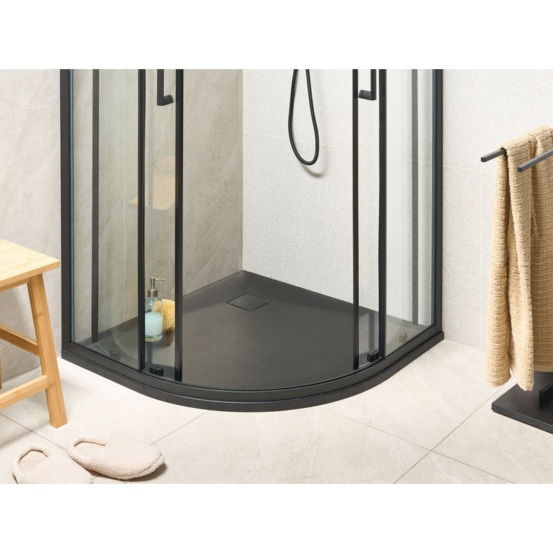 PARON Shower Tray Grey 90 x 90 x 3 cm, 3cm H x 90cm W x 90cm D, Black