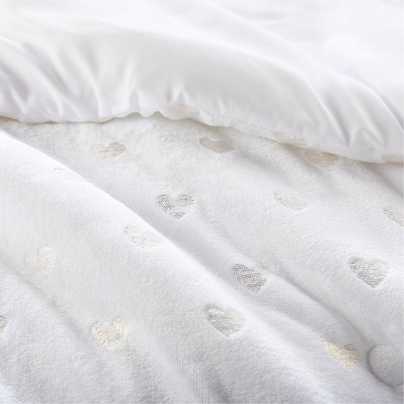 3 PCS Metallic Printed Plush Comforter Set With Throw Pillow, Twin Comforter + 2 Additional Pieces, White