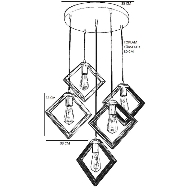 Luminaire suspendu carré à 5 lumières Lomeli