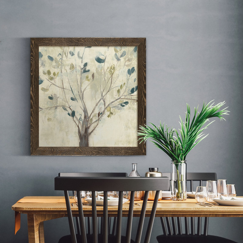 "Trees of Blue I", reproduction d’art encadrée, H 31,5 po x l 31,5 po x P 1,5 po, Toile avec cadre en noyer, Pas de tapis