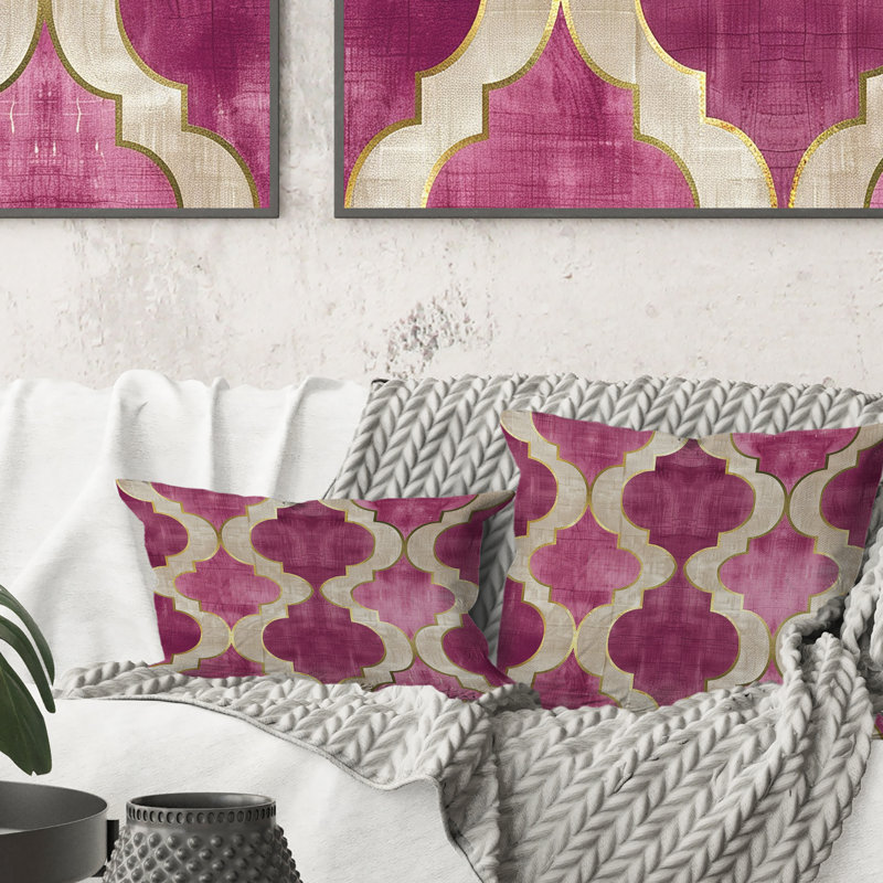 Coussin Magenta Quatrefoil Glam III - Transitional, H 16 po x l 16 po
