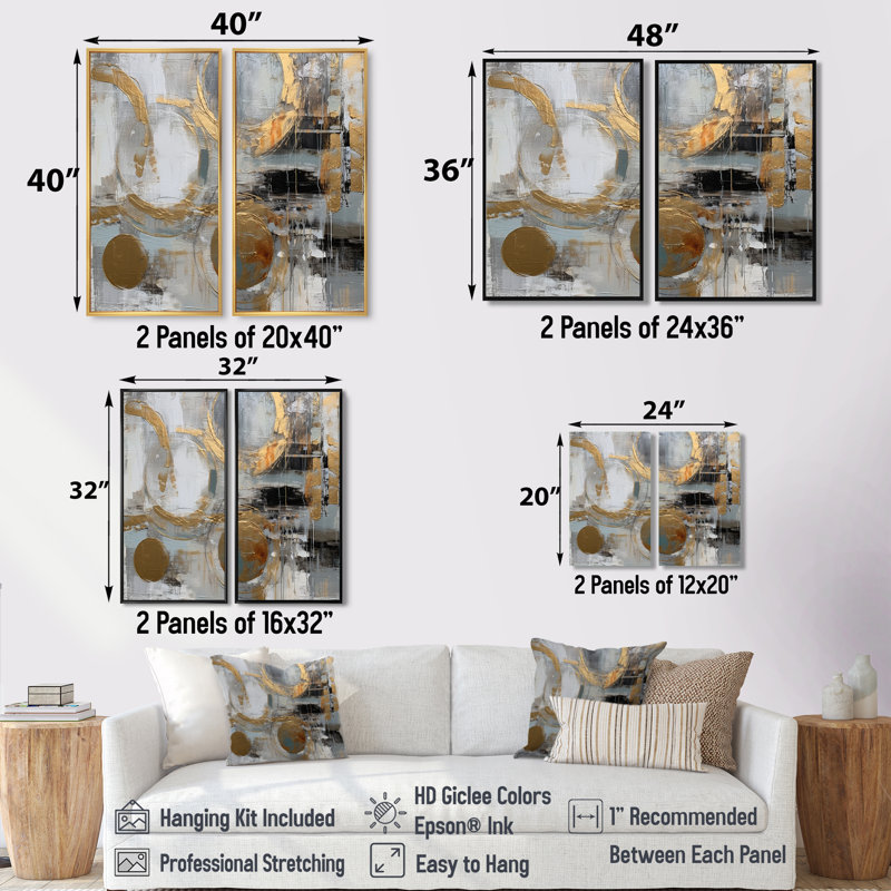 Simplicité radicale dorée et grise II - impressions sur toile dorées, H 40 po x l 40 po, Impression encadrée flottante, Noir