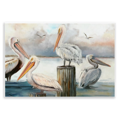 Au-499, jet d'encre Pelicans perché, horizon nuageux, impression