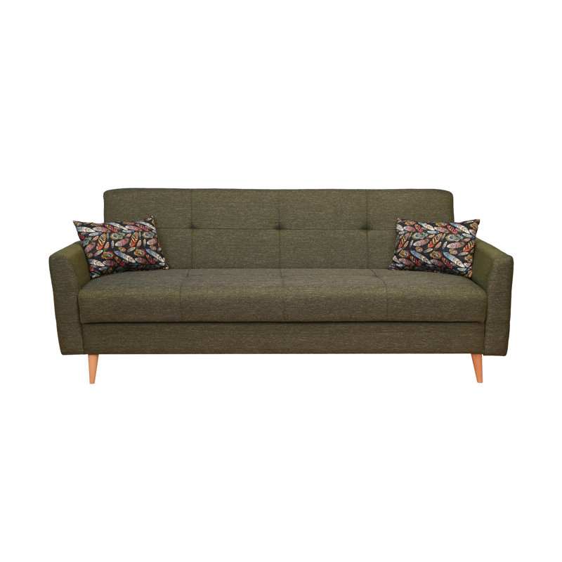 3 Seater Linen Sofa Bed, Green