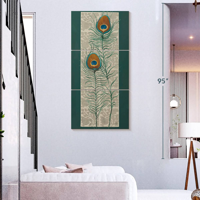Plumes de paon - vert, H 75 po x l 36 po
