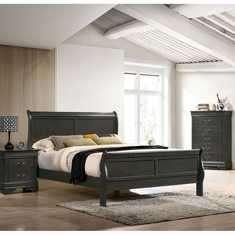 Lit-bateau classique classique gris Louis Phillipe, Simple