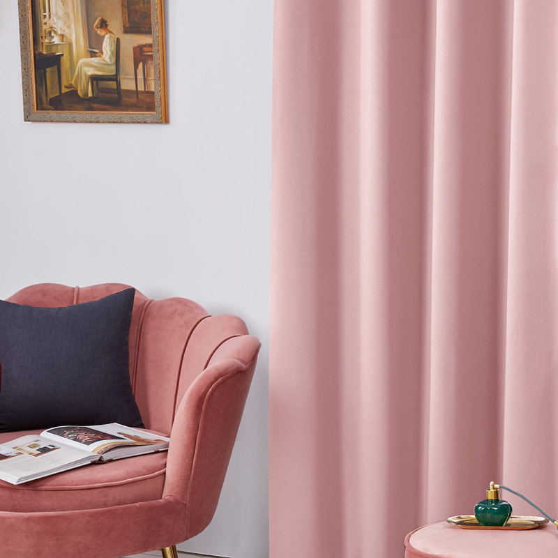 Thermal Insulated Room Darkening Grommet Curtain Panels (Set of 4), Coral Pink, 42" W x 54" L