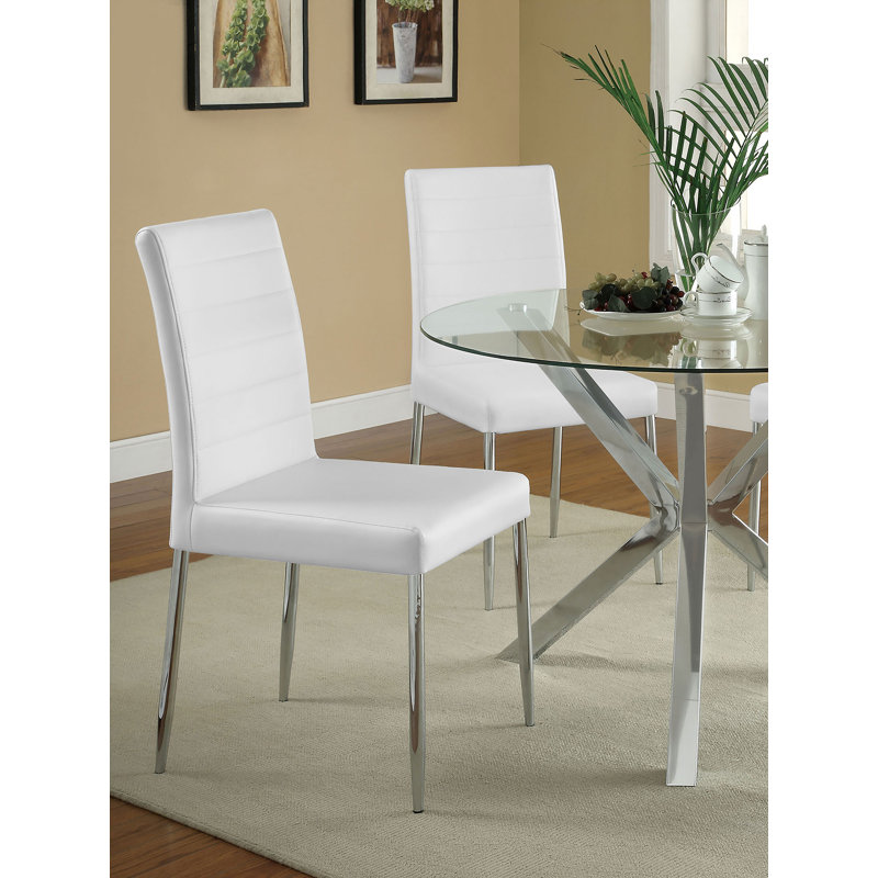 Chaise de salle à manger rembourrée Chu, Similicuir blanc