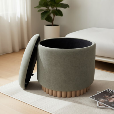 Repose-pieds rond moderne en bois massif et tissu moderne