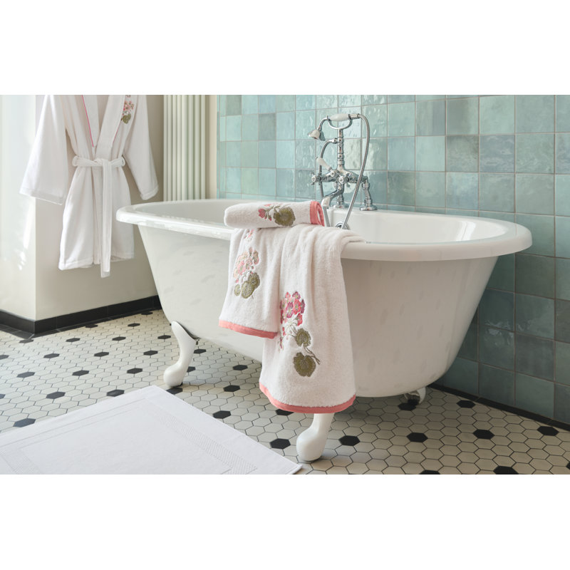 Flânerie Hand Towel, White towel with multicolor embroidery, Geranium flowers and foliage, Flânerie Bath towel