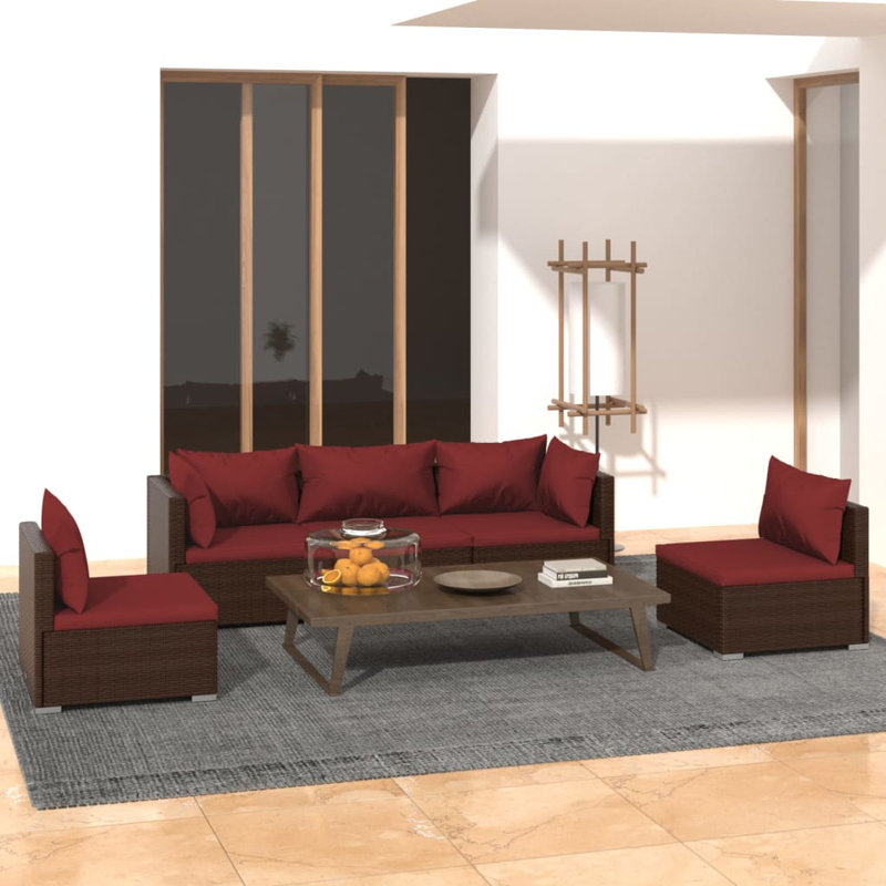 5 Piece Lounge Sofa Seating Group, Cinnamon Red, Brown