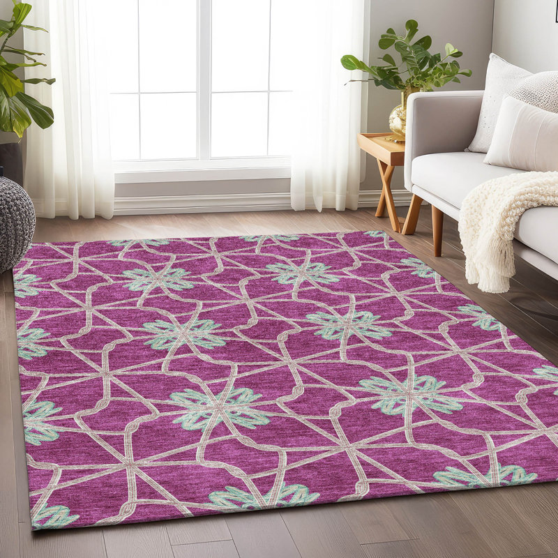 Tapis rosé de qualité supérieure lavable à la machine Prisco, Rectangle 10 pi x 14 pi