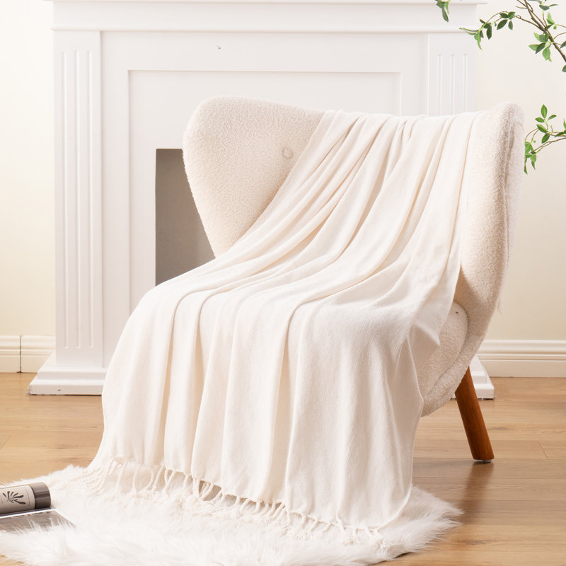 Jeté en velours Chenille, jeté décoratif à franges pour lit 50 po x 60 po, Blanc