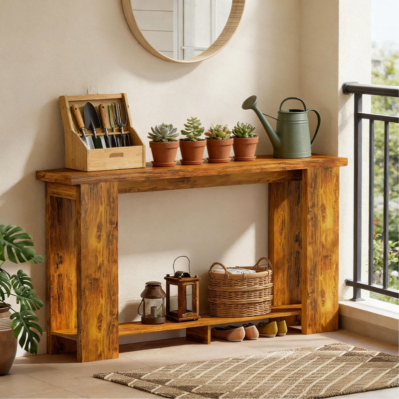 Table d'entrée étroite, console, table d'appoint, Brun patiné