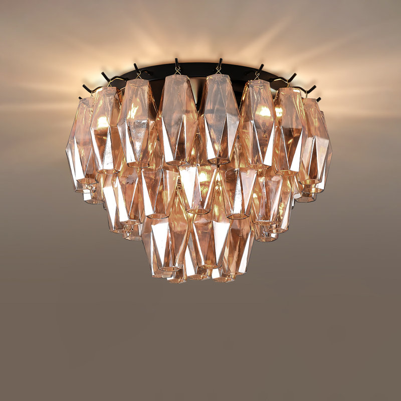Crystal Ceiling Light, 15" H x 17" W x 17" D, Matte Black