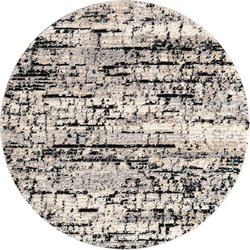 Tapis gris à motif abstrait Tucson, Rond 5 pi