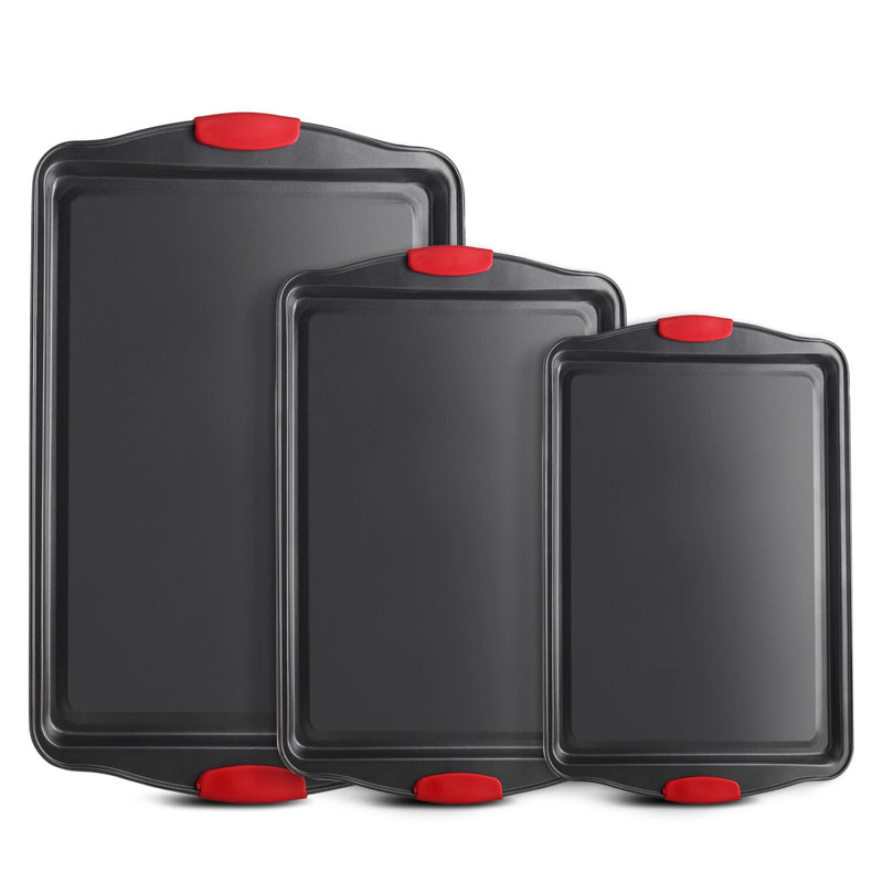 Ensemble de plaques de cuisson antiadhésives en acier au carbone 3 pièces