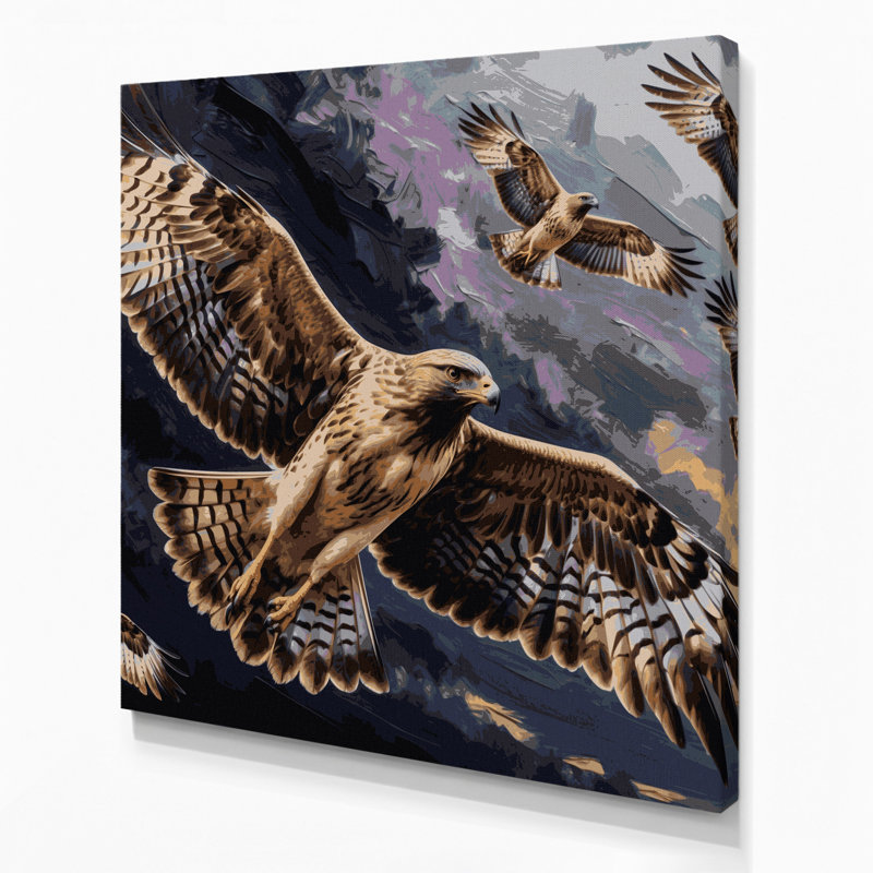 «Birds Common Buzzard», art mural sur toile mauve, H 12 po x l 12 po