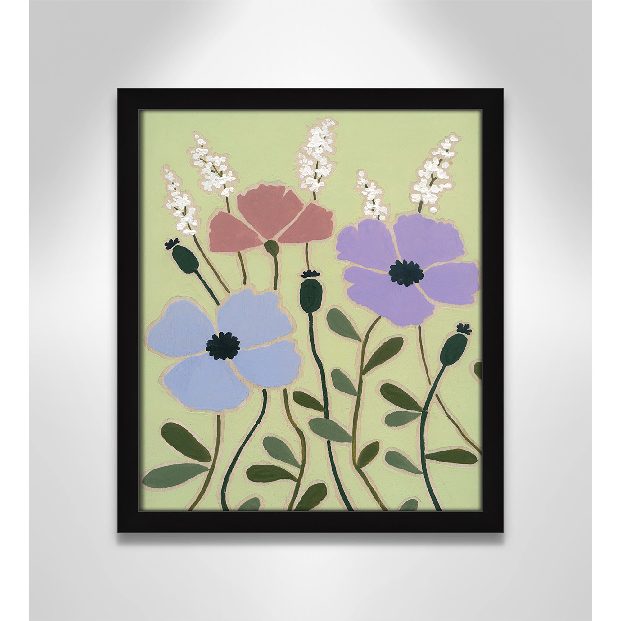 Woodblock Floral III by - Single Picture Frame Print, Satin Black Framed, 15" H x 13" W x 1.25" D