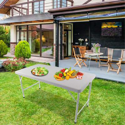 Table pliante en rotin 4 pi pour intérieur et extérieur, rotin pliable portable