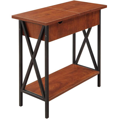 Flip Top End Table With Charging Station, Shelf