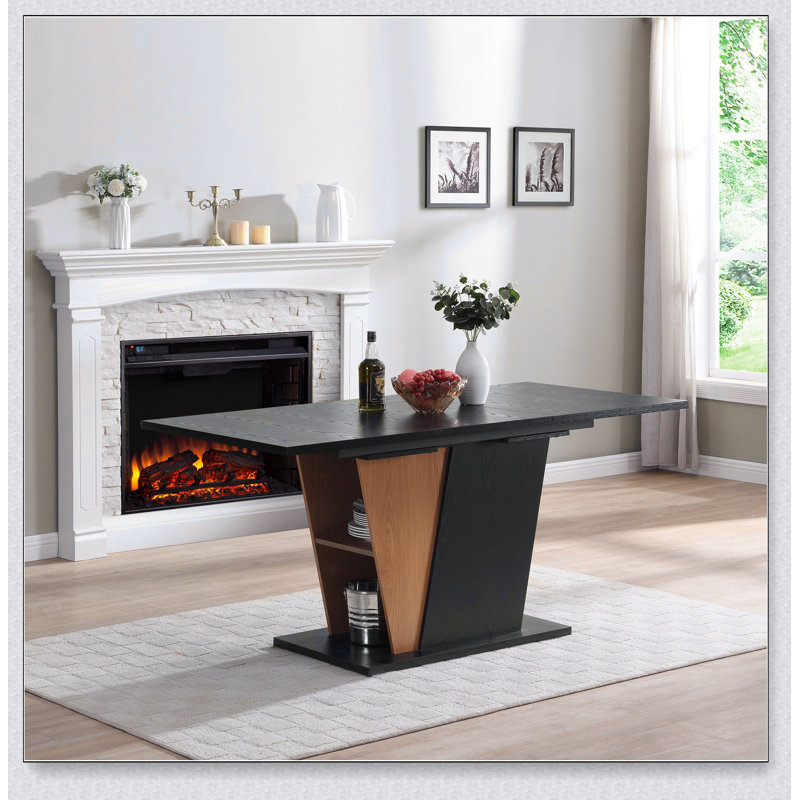 61.81 (46.46) inch Extendable Dining Table with Built-in Storage, Modern Wooden Table with Sturdy Metal Frame and MDF base
