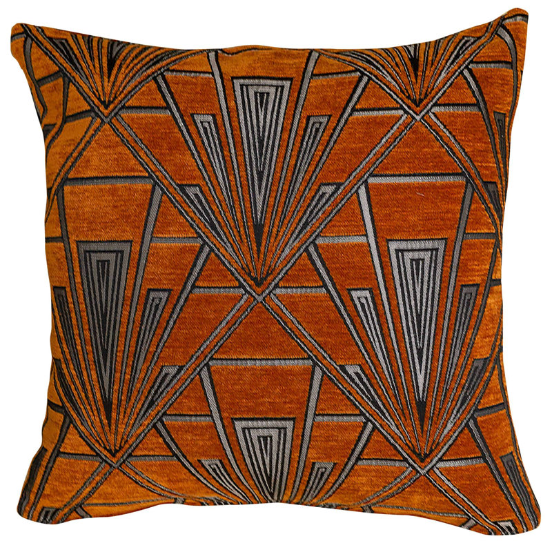 Art Deco Geometric Cushion in Burnt Orange, 43x43cm, Feather filled