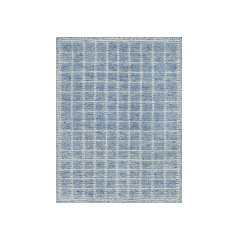 Tapis oriental 2 pi 4 po x 3 pi, bleu uni, moderne, en laine pure, doux au toucher, tissé et tissé